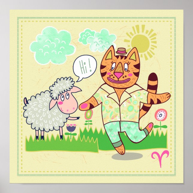 Aries Cat Zodiac Kinderzimmer Print Poster (Vorne)