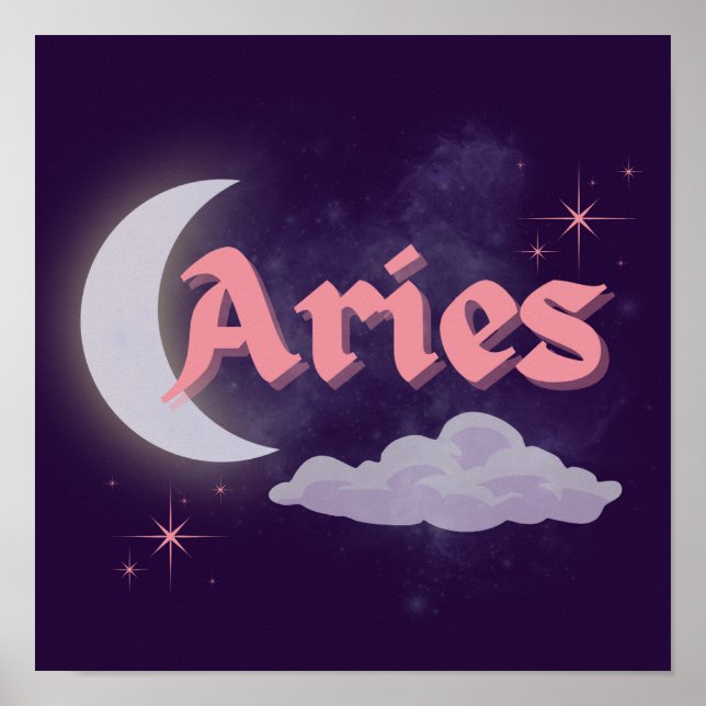 Aries Celestial Moon Cloud Stars Astrologie Kunst Poster (Vorne)
