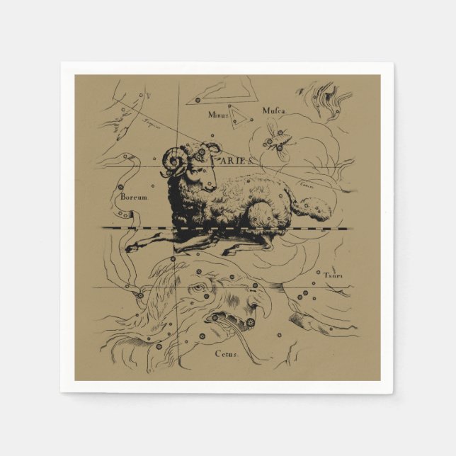 Aries Constellation Hevelius 1690 März 21 - Apr19 Serviette (Vorderseite)