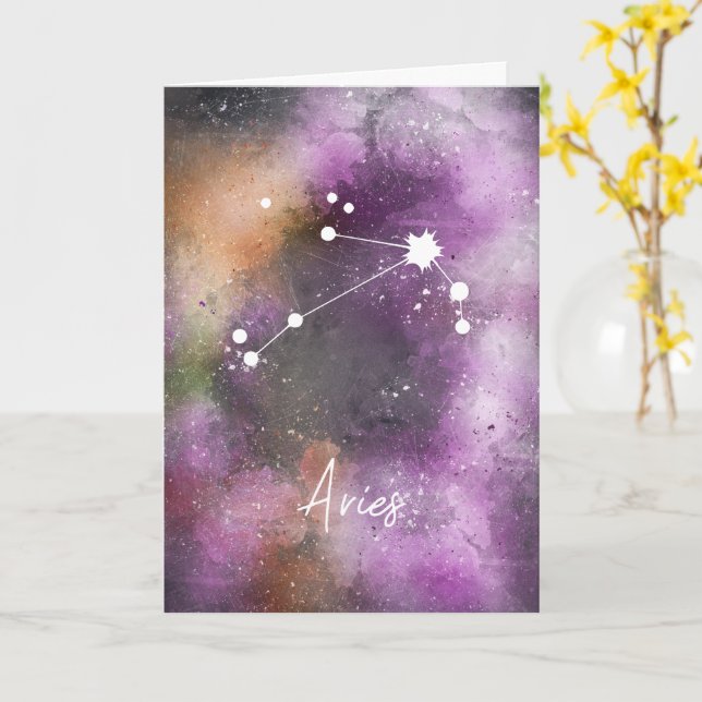 Aries Constellation Zodiac Lila Galaxie Karte (Gelbe Blume)
