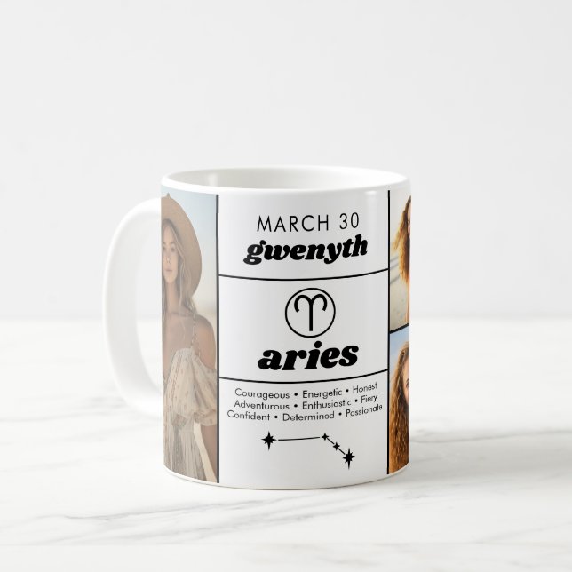 Aries Custom Birthday Zodiac - 5 FotoCollage Kaffeetasse (Vorderseite Links)