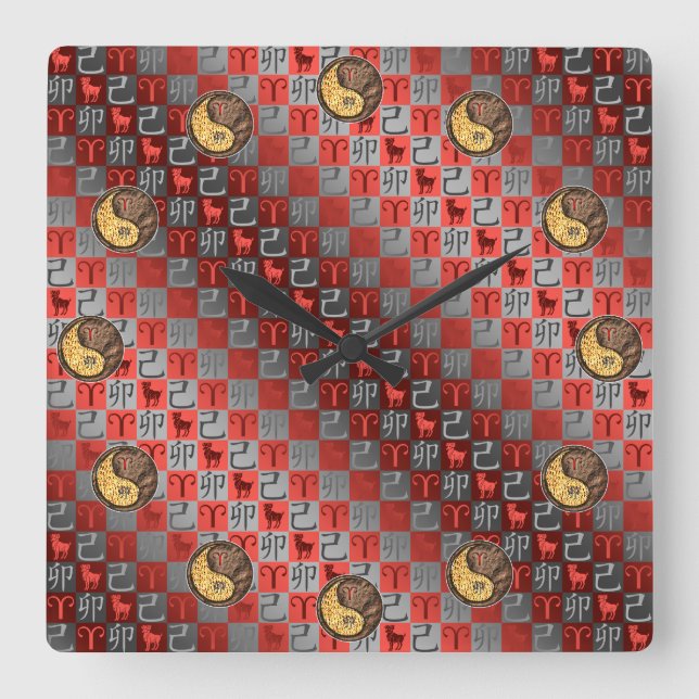 Aries & Earth Rabbit Quadratische Wanduhr (Vorderseite)