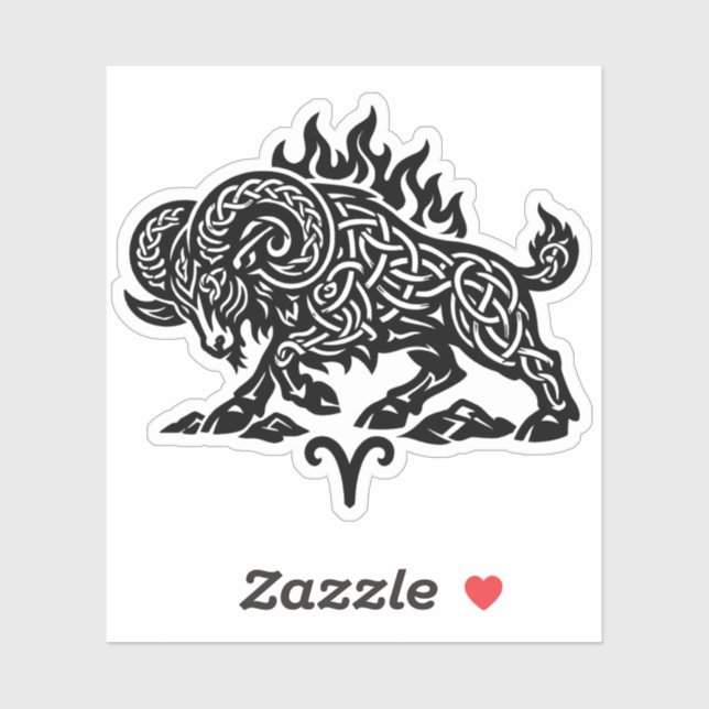 Aries Feuer‑Widder – keltische, heimgesuchte Tinte Aufkleber (Blatt)
