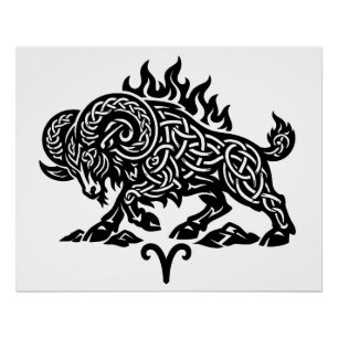 Aries Feuer‑Widder – keltische, heimgesuchte Tinte Poster