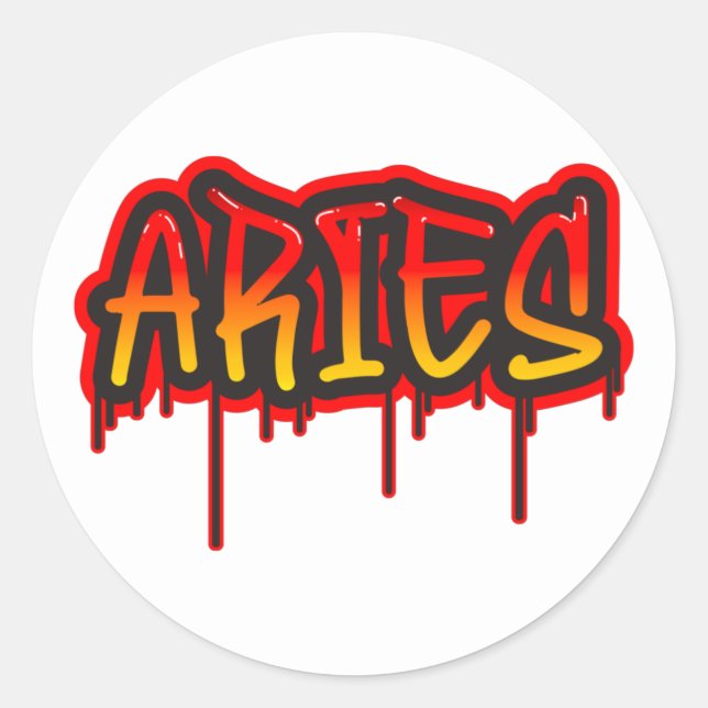 ARIES Fire Sign Driving Word Art Spray Paint Runder Aufkleber (Vorderseite)