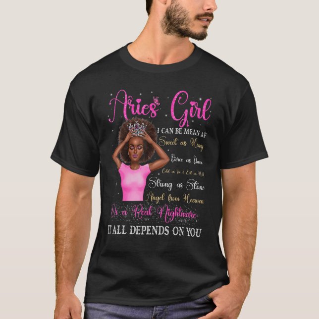 Aries Girl Black Queen Zodiac Birthday Afro Women T-Shirt (Vorderseite)