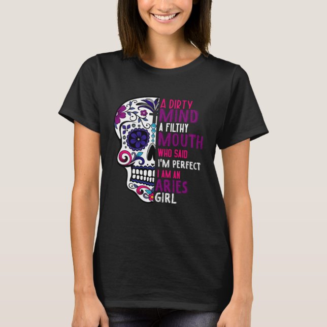 Aries GIrl Dia De Los Muertos Mexican Sugar Skull  T-Shirt (Vorderseite)