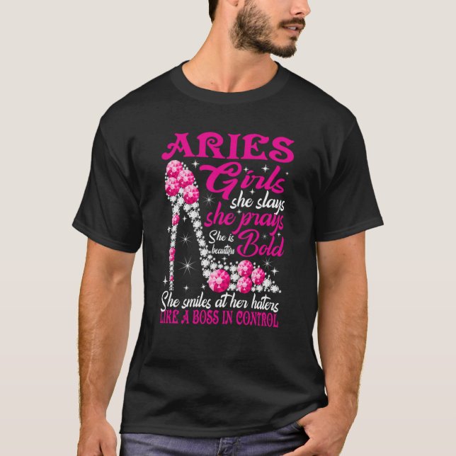 Aries Girl Like a Boss in Kontrolle Diamanten Schu T-Shirt (Vorderseite)