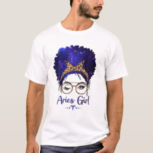 Aries Girl Zodiac Astrologie Star Sign Leopard Hea T-Shirt