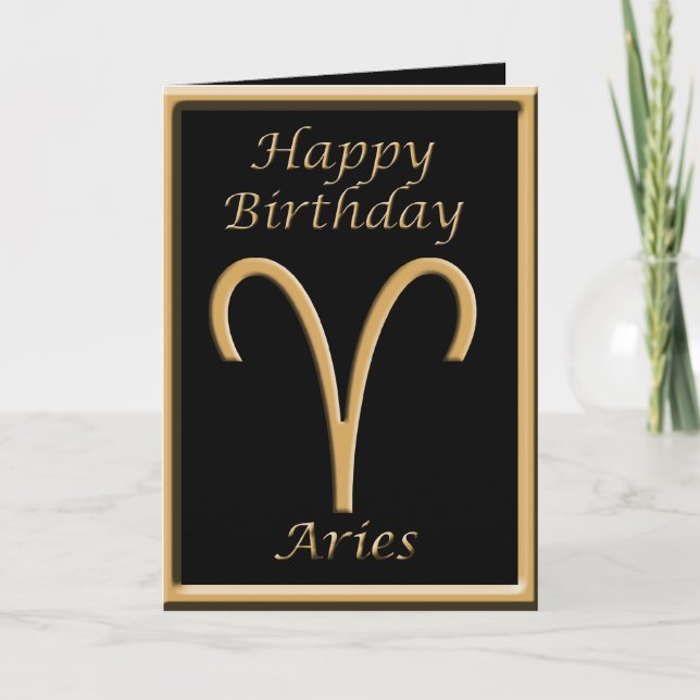 Aries Gold Symbol Black Birthday Grußkarte Karte (Vorderseite)