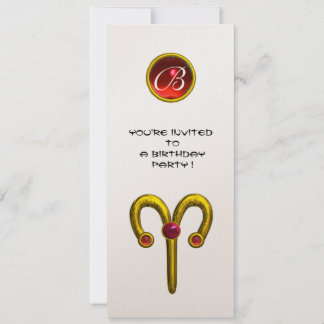ARIES GOLD ZODIAC GEBURTSTAG RED RUBY MONOGRAM Whi Einladung