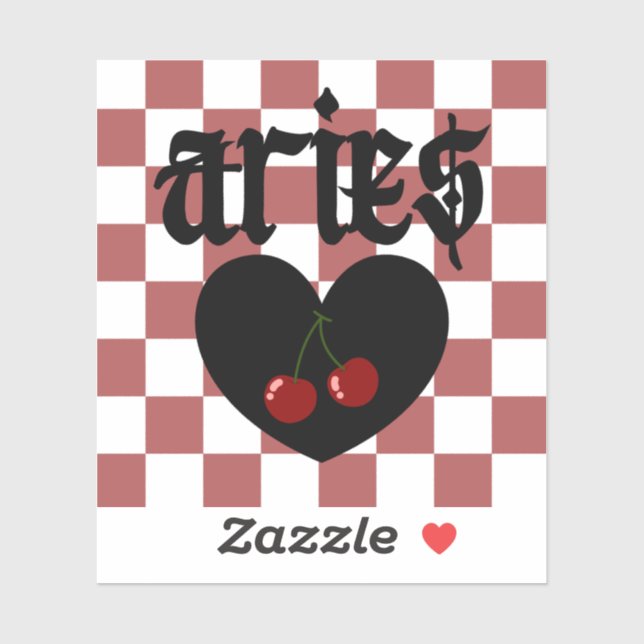Aries Gothic Aesthetic Checkered Cherry Art Aufkleber (Blatt)