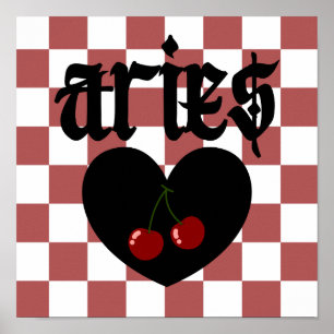 Aries Gothic Aesthetic Checkered Cherry Art Poster