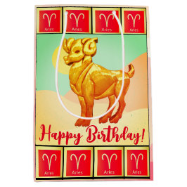 Aries - Happy Birthday Medium Gift Bag Mittlere Geschenktüte
