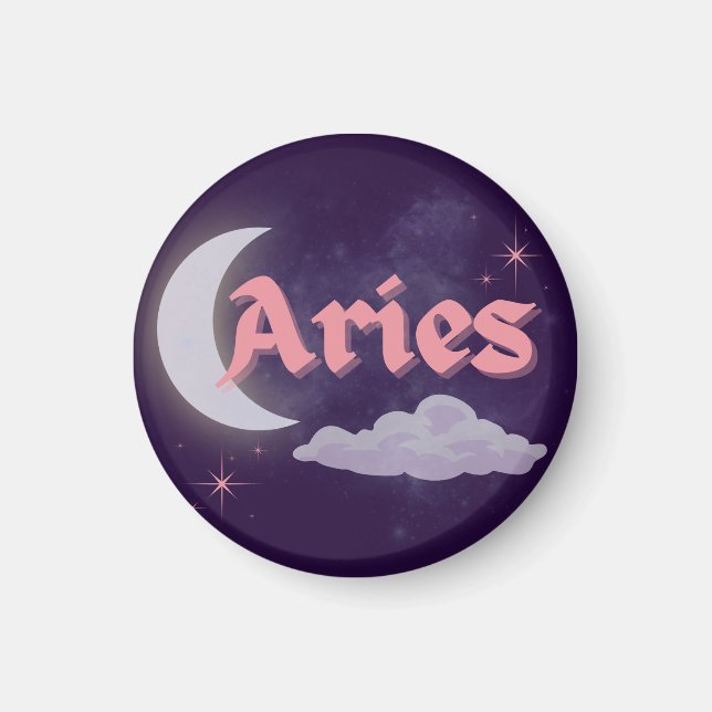 Aries Himmelsästhetisches Moon Cloud Stars Design Magnet (Vorne)
