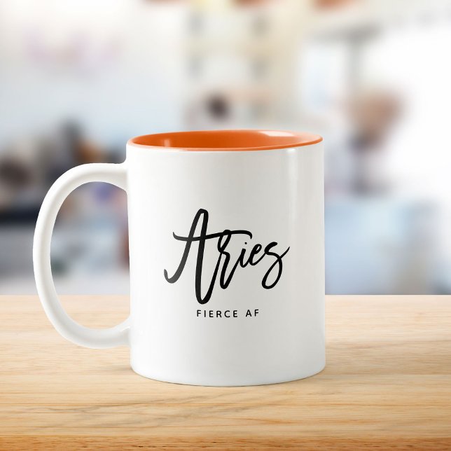 Aries Horoscope Modern Script Zodiac Sign Zweifarbige Tasse (Von Creator hochgeladen)