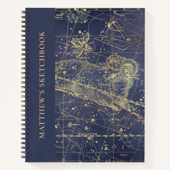 Aries Horoscope Starry Night Sketchbook mit Name Notizbuch (Vorderseite)