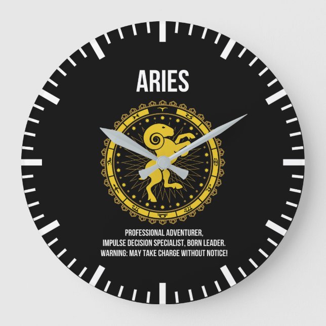 Äries - Horoskop, Funny Zodiac - Signature-Spaß Große Wanduhr (Vorderseite)