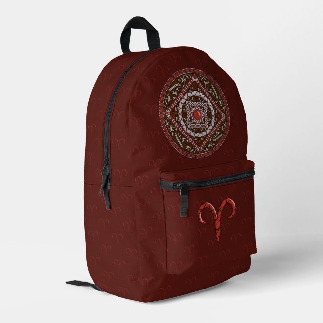 Aries Mandala Bedruckter Rucksack (Rückseitige Ecke links)