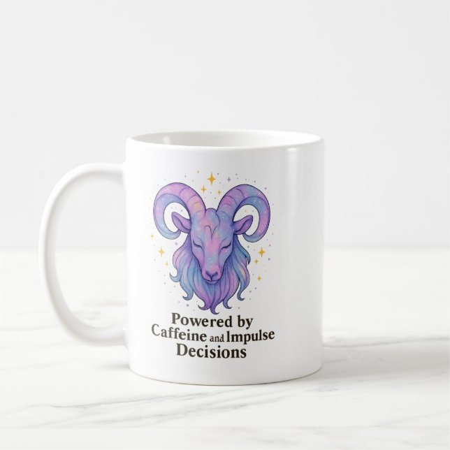 Aries Mug – Powered by Caffeine and Impulse Decisi Kaffeetasse (Links)