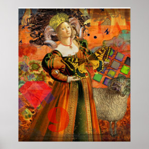 Aries Orange Woman Gothic Illustration Poster