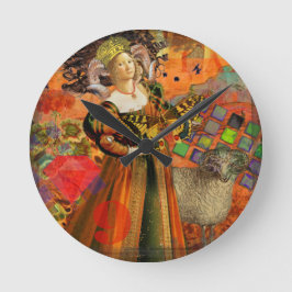 Aries Orange Women: Gothic Ram Antique Art Collage Runde Wanduhr