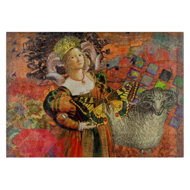 Aries Orange Women: Gothic Ram Antique Art Collage Schneidebrett (Vorderseite)