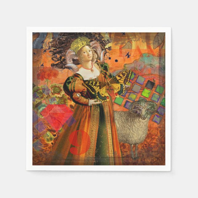 Aries Orange Women: Gothic Ram Antique Art Collage Serviette (Vorderseite)