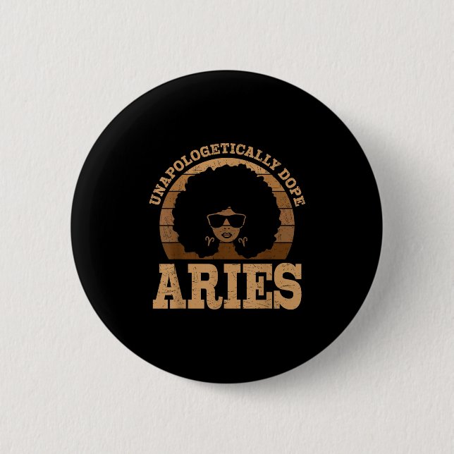 Aries Queen Afro Hair Black Woman Zodiac Sign Button (Vorderseite)