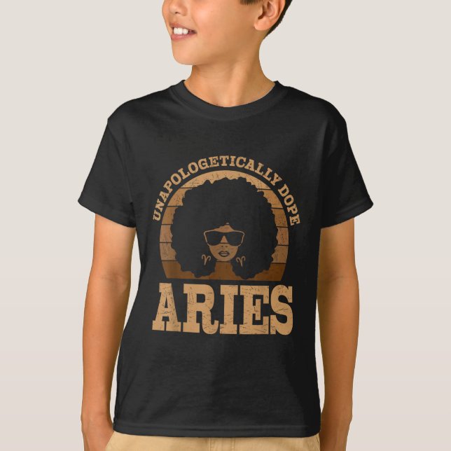 Aries Queen Afro Hair Black Woman Zodiac Sign T-Shirt (Vorderseite)