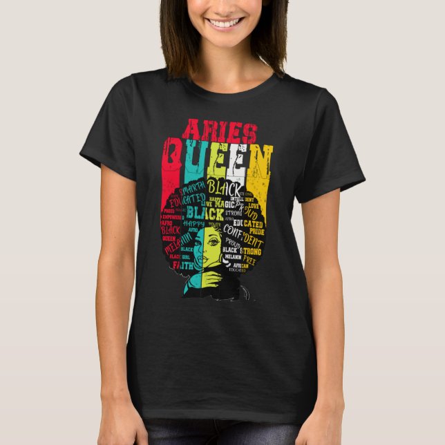 Aries Queen Aries Pride Black Afro Horoscop T-Shirt (Vorderseite)