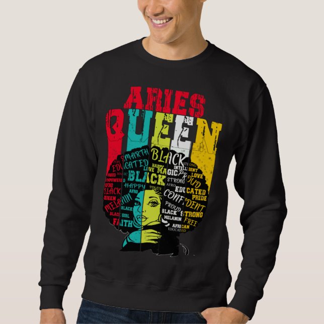 Aries Queen Aries Pride  Black Woman Afro Horoscop Sweatshirt (Vorderseite)