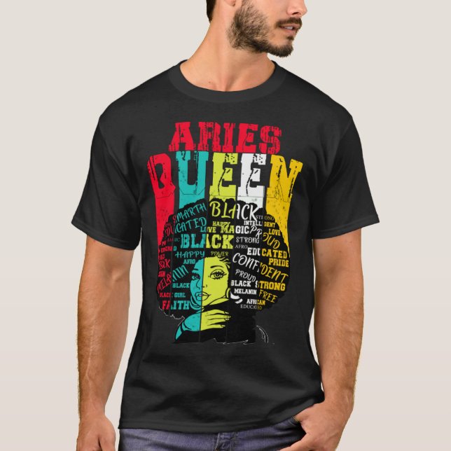 Aries Queen Aries Pride  Black Woman Afro Horoscop T-Shirt (Vorderseite)