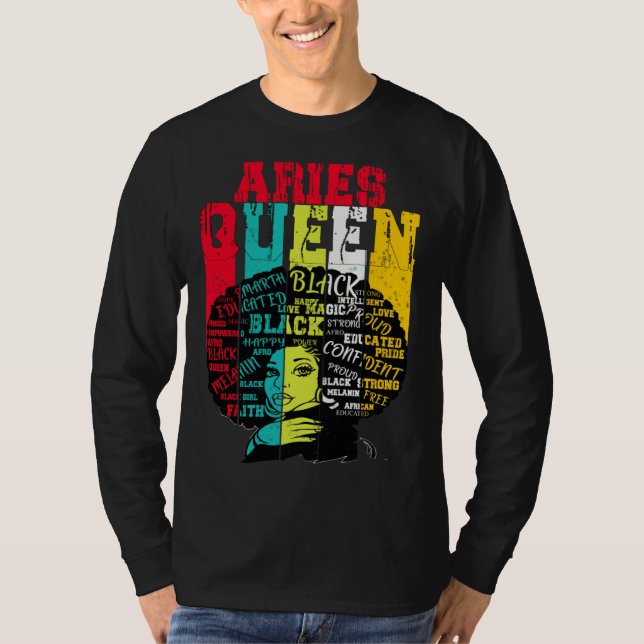 Aries Queen Aries Pride  Black Woman Afro Horoscop T-Shirt (Vorderseite)