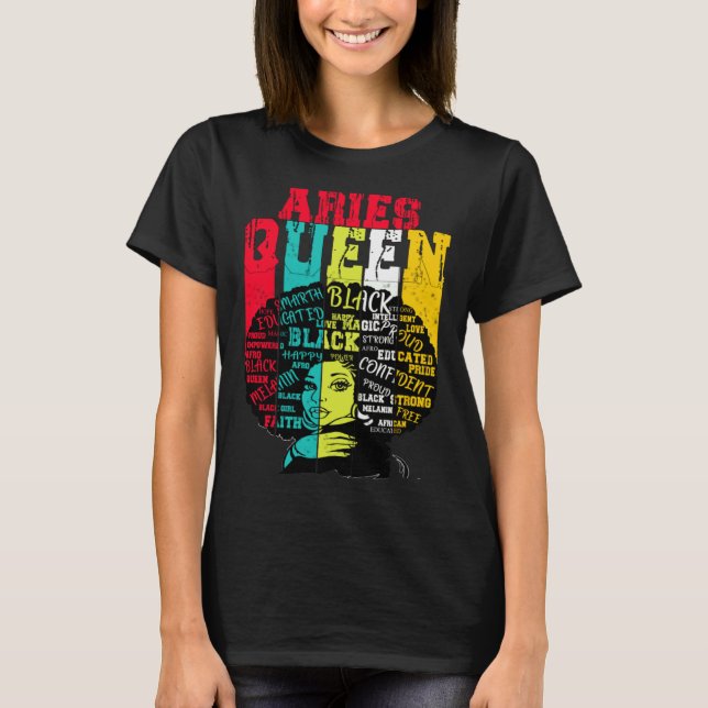 Aries Queen Aries Pride  Black Woman Afro Horoscop T-Shirt (Vorderseite)