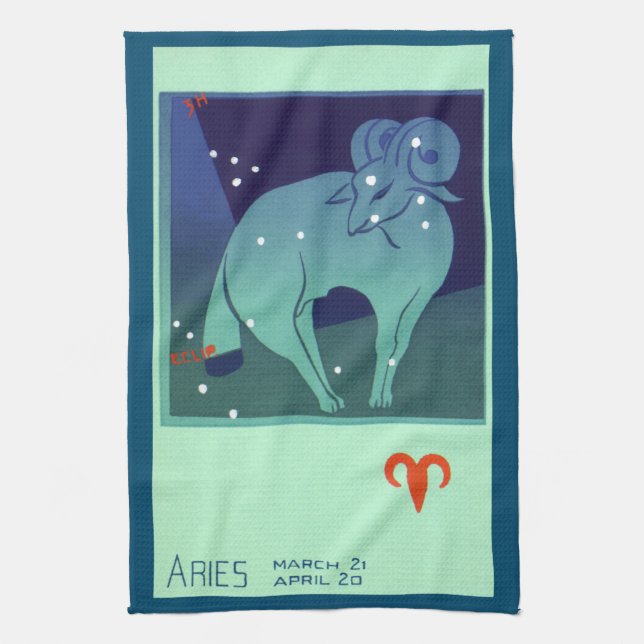 Aries Ram Constellation, Vintage Zodiac Astrologie Geschirrtuch (Vertikal)