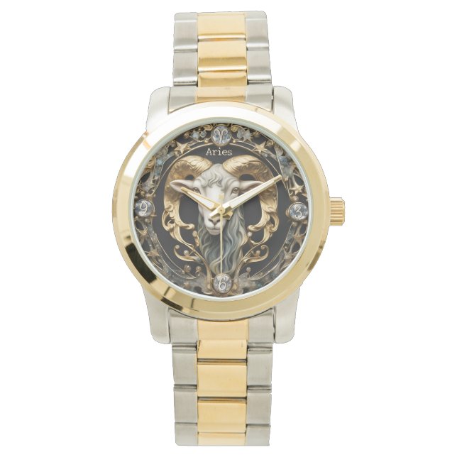 Aries Ram, Diamond und Gold Personalisiert Armbanduhr (Vorderseite)
