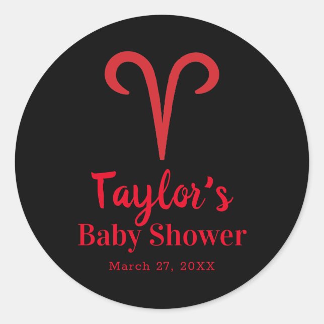 ARIES Ram Red Astrology Zodiac Sign Baby Dusche Runder Aufkleber (Vorderseite)