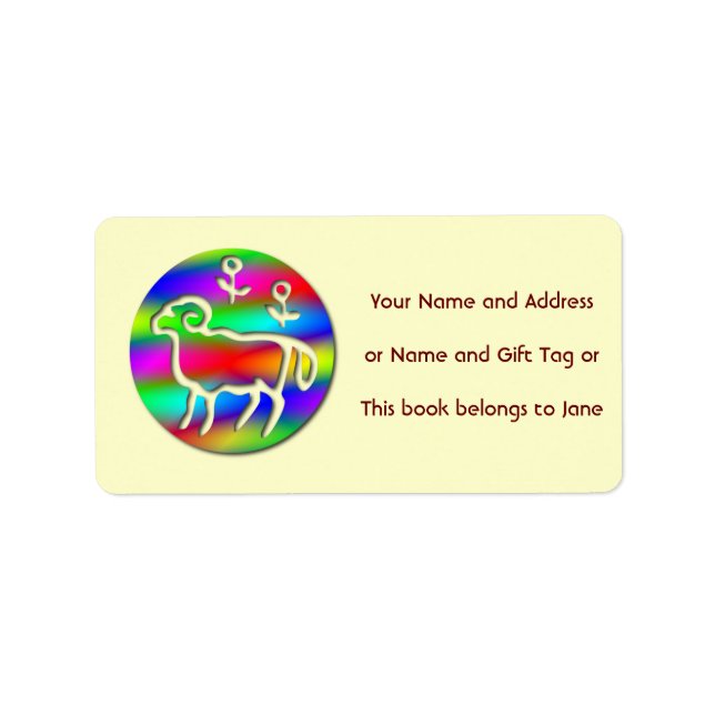 Aries Ram Star Sign Rainbow Name Tag Geschenk Tag Adressaufkleber (Vorne)