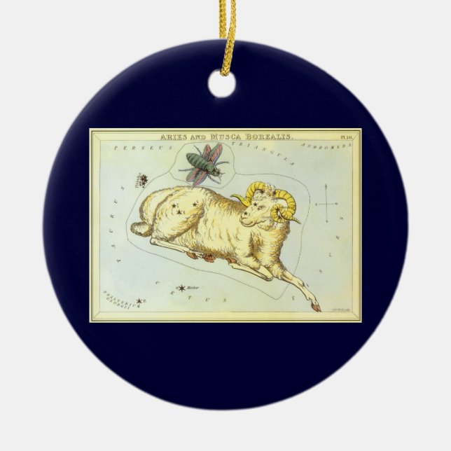 Aries Ram, Vintage Konstellation, Urania-Spiegel Keramikornament (Vorne)