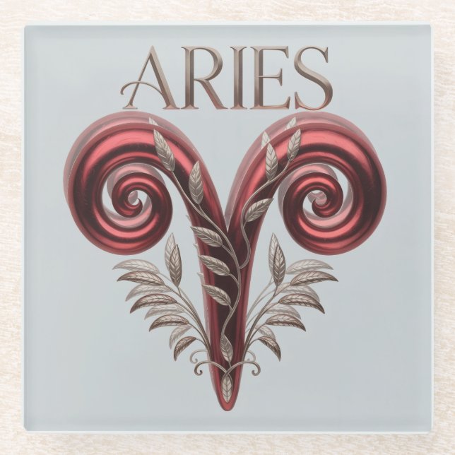 Aries Red Glyph Silver Square Glass Untersetzer (Vorderseite)