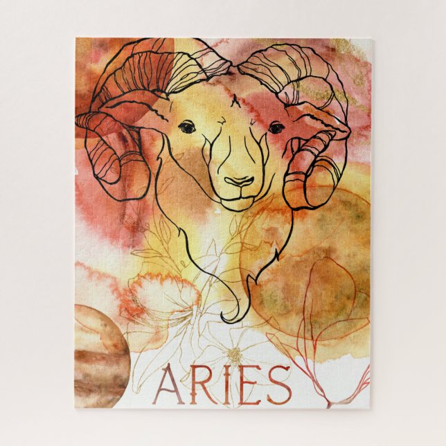 Aries Roter Goldplaneten in Rotem Stamm Blume Puzzle (Vertikal)