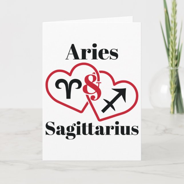 Aries Schütze Sternzeichen Paare Astrologie Herz V Karte (Vorderseite)
