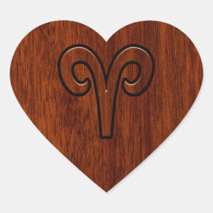 Aries Sign on Mahogany wie Printdekor Herz-Aufkleber