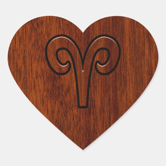 Aries Sign on Mahogany wie Printdekor Herz-Aufkleber (Vorderseite)