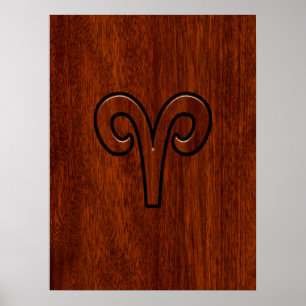 Aries Sign on Mahogany wie Printdekor Poster