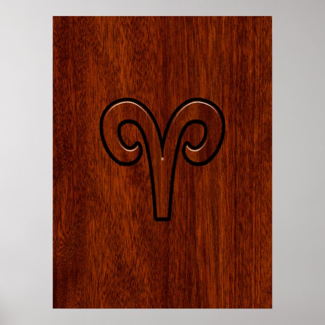 Aries Sign on Mahogany wie Printdekor Poster (Vorne)