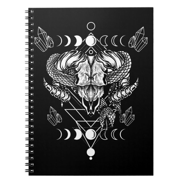 Aries Skull Wicca Occult Crescent Moon Witchcraft Notizblock (Vorderseite)