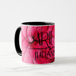 Aries Star Sign Zodiac Mug in Pink and Black Tasse