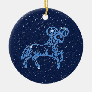 Aries-Sternbild und Tierkreiszeichen mit Sternen C Keramik Ornament